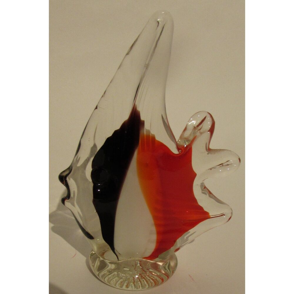 Art glass angel fish paperweight figurine clear black red